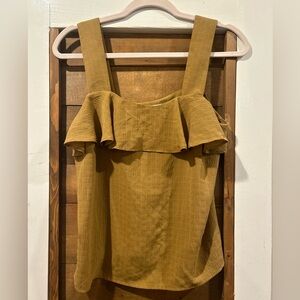 Nine‎ West Mustard Yellow Ruffle Strap Blouse